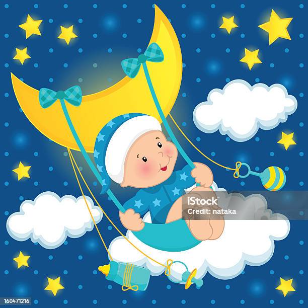 Ilustración de Vector De Bebé En La Luna y más Vectores Libres de Derechos de Actividad - Actividad, Azul, Bebé