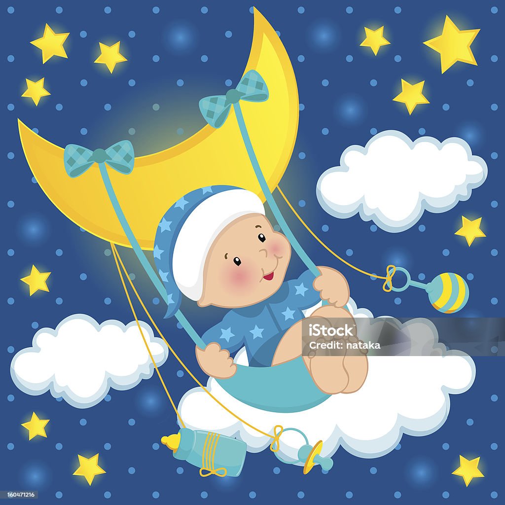 Vecteur de bébé sur la lune - clipart vectoriel de Activité libre de droits