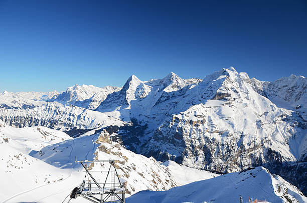 Eiger, Moench and Jungfrau, famous Swiss mountain peaks Eiger, Moench and Jungfrau, famous Swiss mountain peaks jungfrau stock pictures, royalty-free photos & images