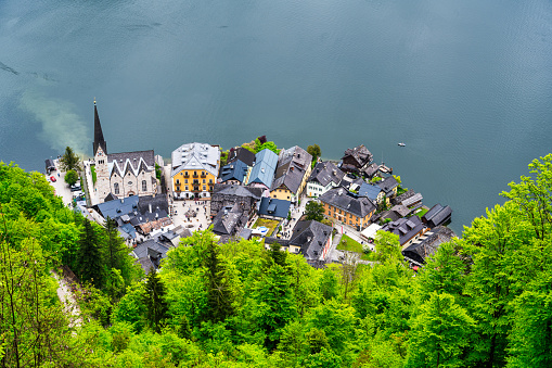 A view of Hallstatt in Austria from the mountain