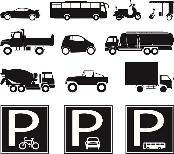 Vector illustration of Vehicle icons set and signs