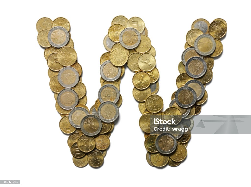 Letter W in Euros Letter W in euro coins. Isolated on white with clipping path.  Alphabet Stock Photo