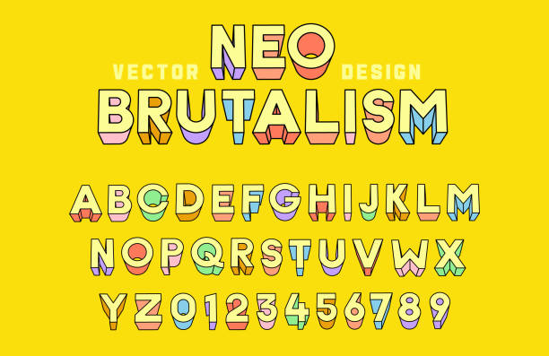 ilustraciones, imágenes clip art, dibujos animados e iconos de stock de neo brutalism diseño vectorial alfabeto premium. gráficos de fuentes tipográficas de contorno rellenas en 3d basadas en estilos gráficos de dibujos animados, 90, y2k, 2000 - letter k