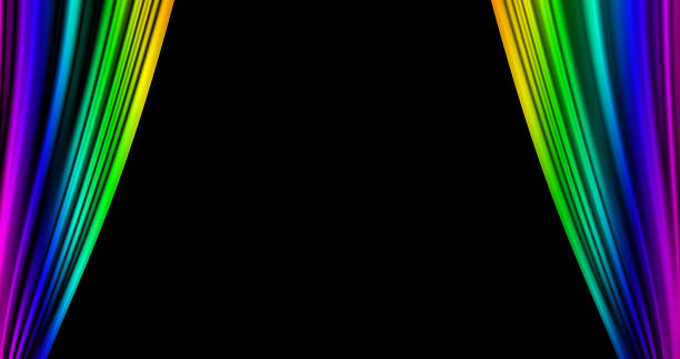 ilustrações, clipart, desenhos animados e ícones de material da moldura da ilustração (fundo branco) com uma cortina de palco acetinada cor do arco-íris (7 cores) aberta - velvet black backgrounds textile