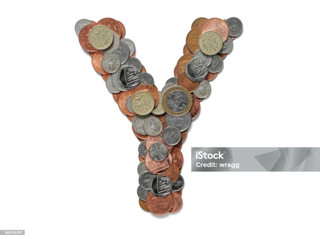 Letter Y in British Pounds Letter Y in British currency, isolated on white with clipping path. Alphabet Stock Photo