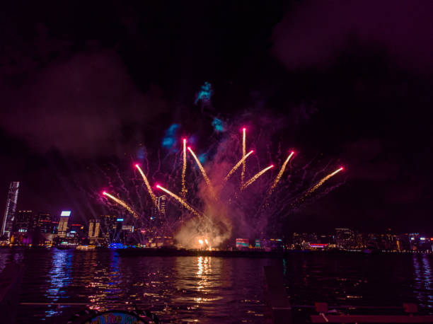 istock Fireworks display on the Wan Chai temporary promenade , Hong Kong 1604765172