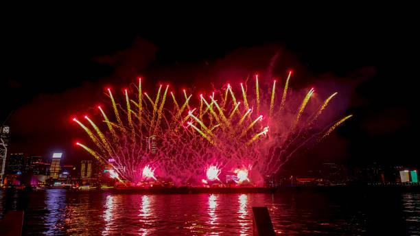 istock Fireworks display on the Wan Chai temporary promenade , Hong Kong 1604765526