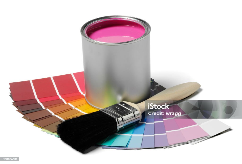 Pintura Rosa y cepillo - Foto de stock de Lata de pintura libre de derechos