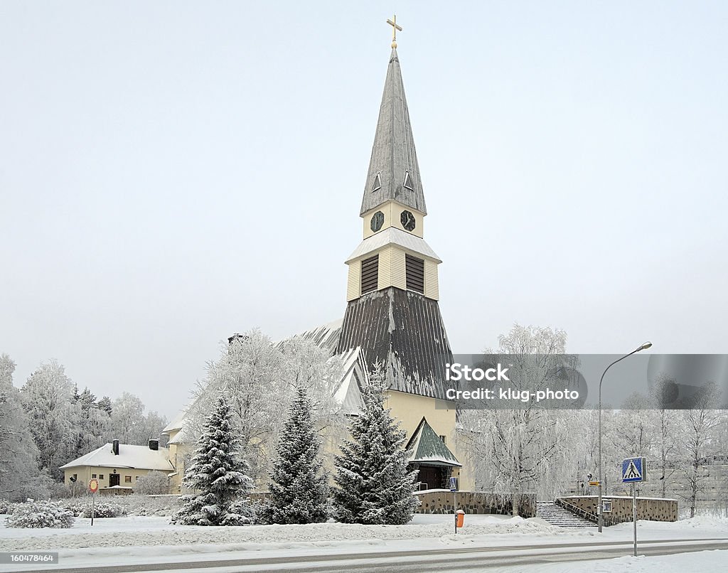 Rovaniemi Church in winter, Finland Rovaniemi Church in winter, Finnish Lapland, Finland. The Church was completed in 1950 on the place of the previous church building which was burned in the Lapland War on October 16, 1944. Architecture Stock Photo