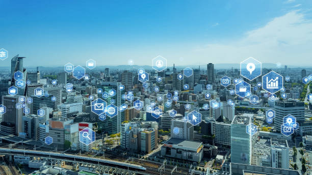 istock Smart city and communication network concept. 5G. IoT (Internet of Things). Telecommunication. 1604793418