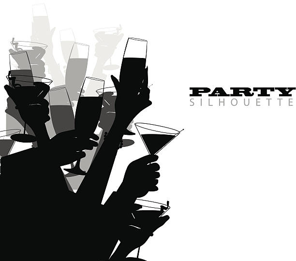 party-silhouette - toast party silhouette people stock-grafiken, -clipart, -cartoons und -symbole