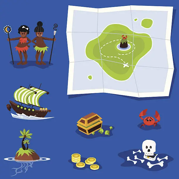 Vector illustration of Illustration Treasure Map Icon Set