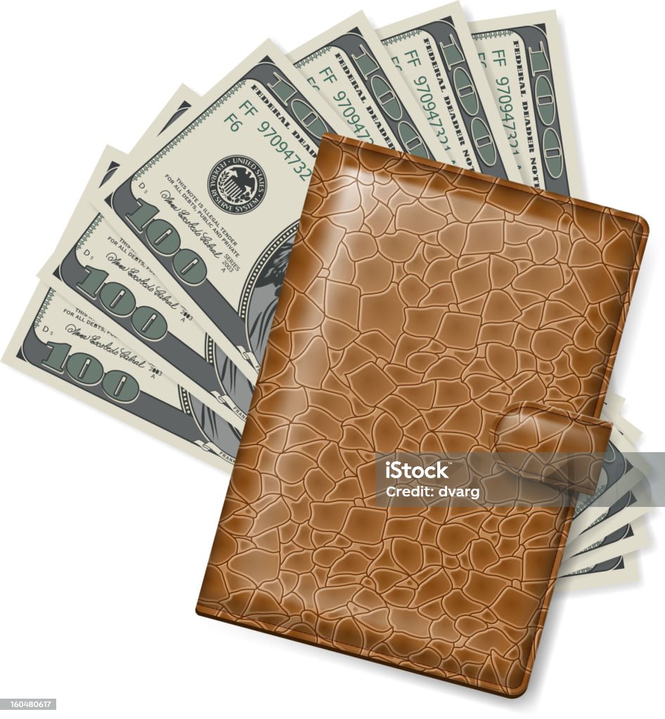 Leather wallet Brown Leather wallet with dollars. Illustration on white. Contains transparent objects used for shadows drawing. EPS10 Currency stock vector