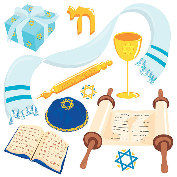 jewish 바/바트미츠바 건조클립 예술직 - kiddish cup stock illustrations