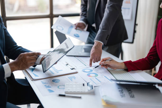 istock Business team discuss with new project Idea presentation, analyze planning and financial statistics and investment market at office 1604812768