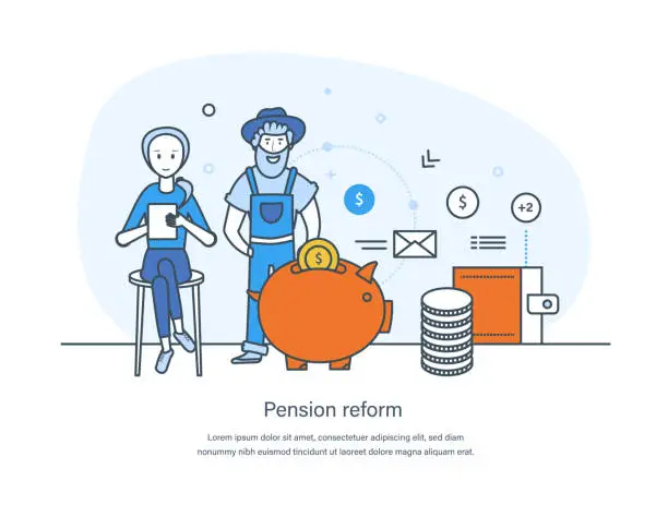 Vector illustration of Pension reform, fund program, retirement investment and planning of future savings