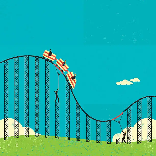 Vector illustration of Two men supporting the weight of rollercoasters