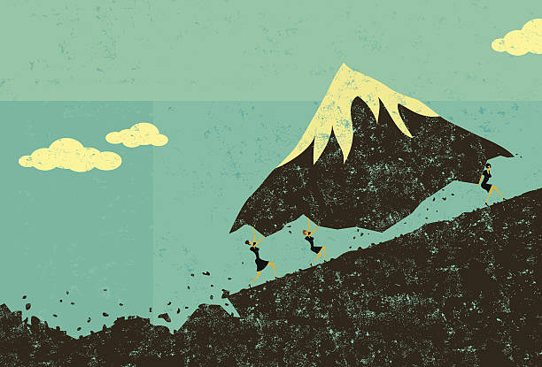 Moving Mountains Businesswomen moving a mountain uphill. The women & mountain and background are on separate labeled layers. confident business woman stock illustrations