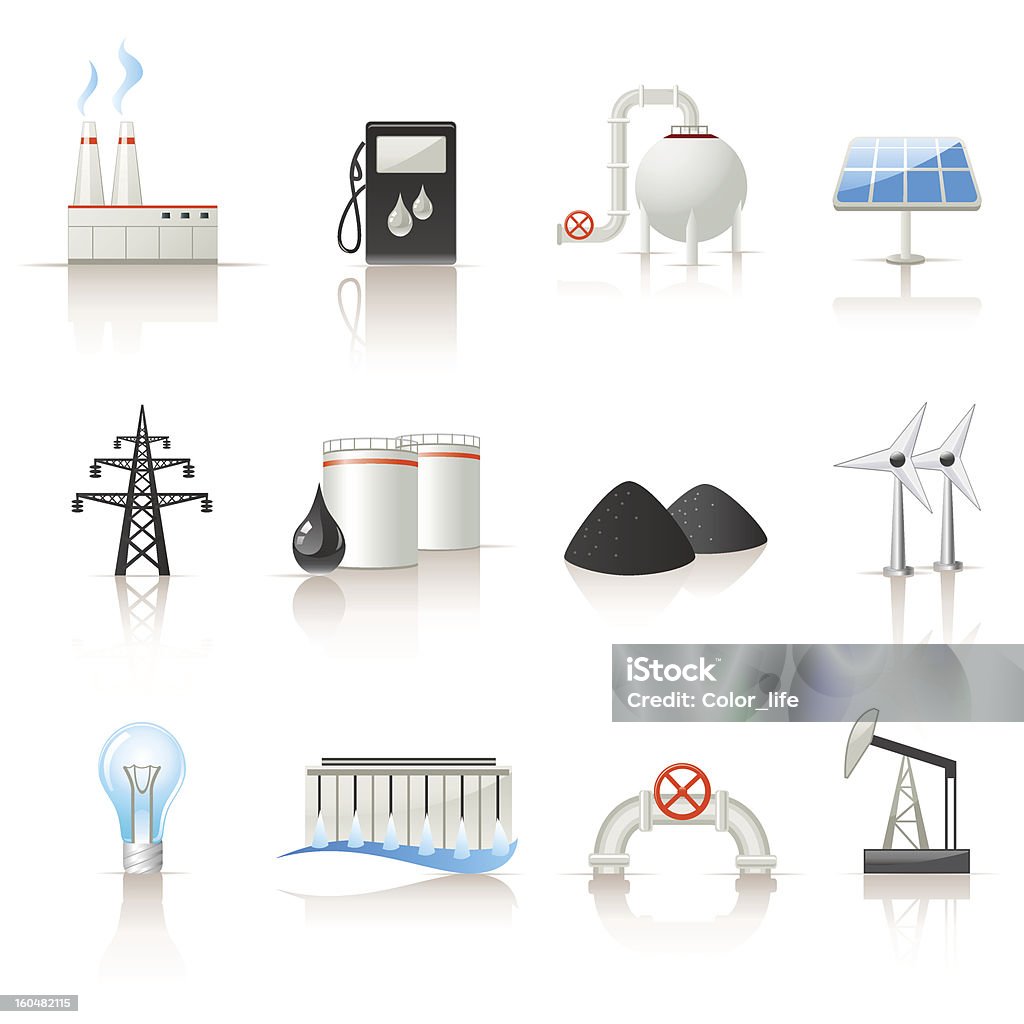 Ensemble d'icônes de l'industrie électrique - clipart vectoriel de Stockage de carburant libre de droits