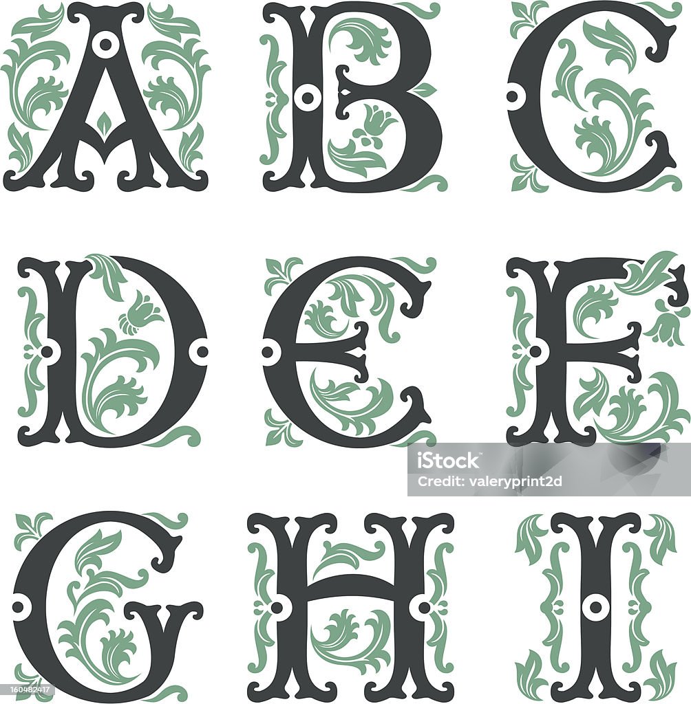 alphabet vintage. Partie 1 - clipart vectoriel de Lettre de l'alphabet libre de droits