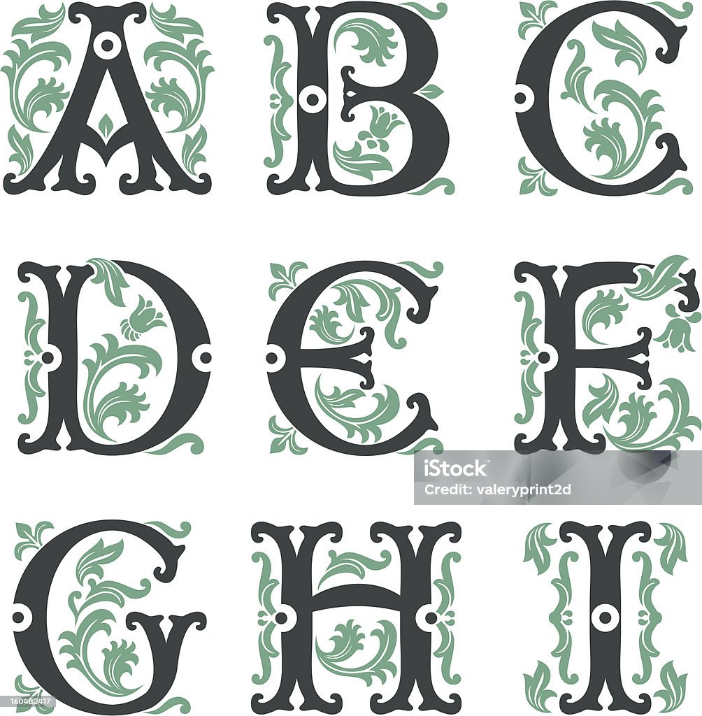 vintage alphabet. Part 1 vector set of letters in the old vintage style. Part 1 Alphabet stock vector