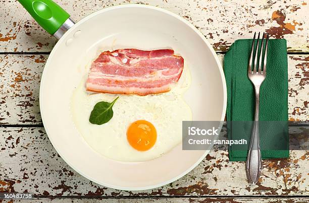 Fried Egg With Bacon Stock Photo - Download Image Now - Bacon, Breakfast, Cooking Pan