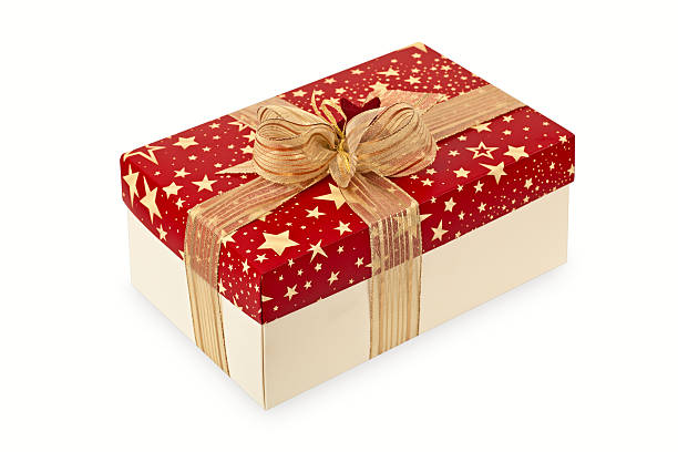 Festive box with golden ribbon stock photo