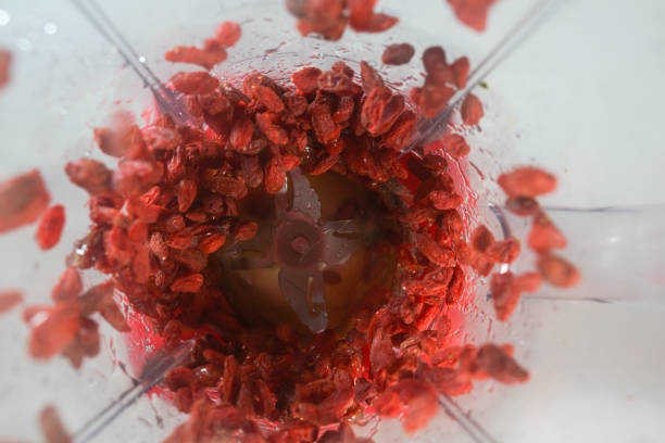 Chinese wolfberry in the food processor view from above