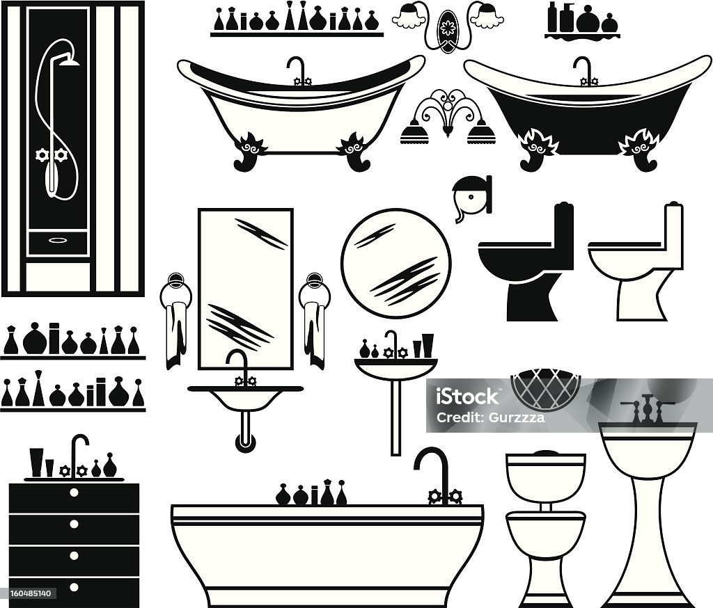 Set di icone nere della stanza da bagno - arte vettoriale royalty-free di Ambientazione interna