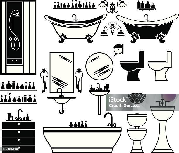 Установить Черный Иконки В Ванной Комнате — стоковая векторная графика и другие изображения на тему Ёмкость для мытья посуды - Ёмкость для мытья посуды, Без людей, Бутылка