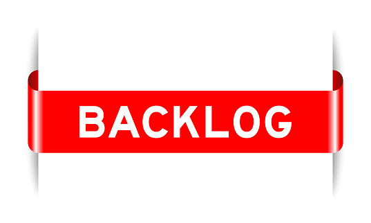 Red color inserted label banner with word backlog on white background