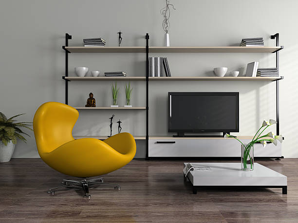 moderno interior con sillón amarillo - macro chair domestic room contemporary fotografías e imágenes de stock