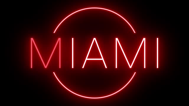 Red flickering and blinking animated neon sign for the city of Miami