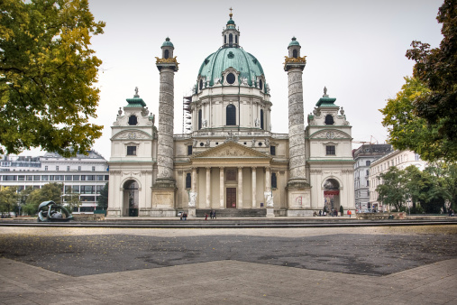 Photo of St. Charles Cathedral (Karlskirche) in Vienna, Austria.