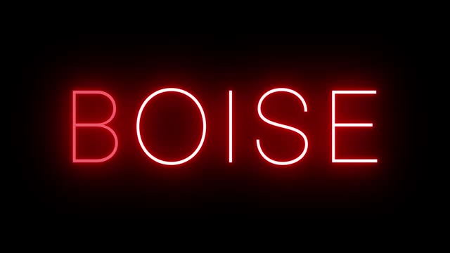 Red flickering and blinking animated neon sign for the city of Boise