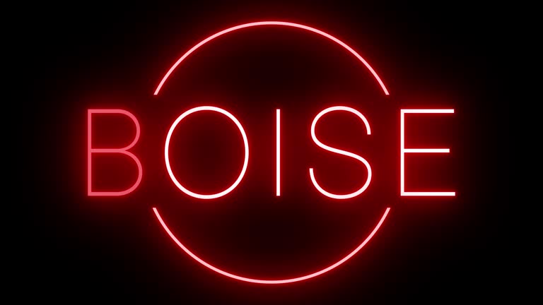 Red flickering and blinking animated neon sign for the city of Boise