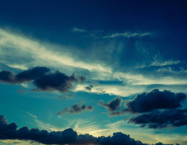 Beautiful evening sky with high and low clouds.