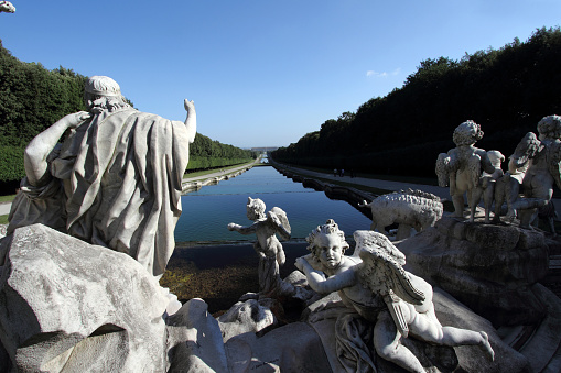 Caserta - Italy. June 10, 2012: The fountains of the Royal Palace of Caserta and the waterway