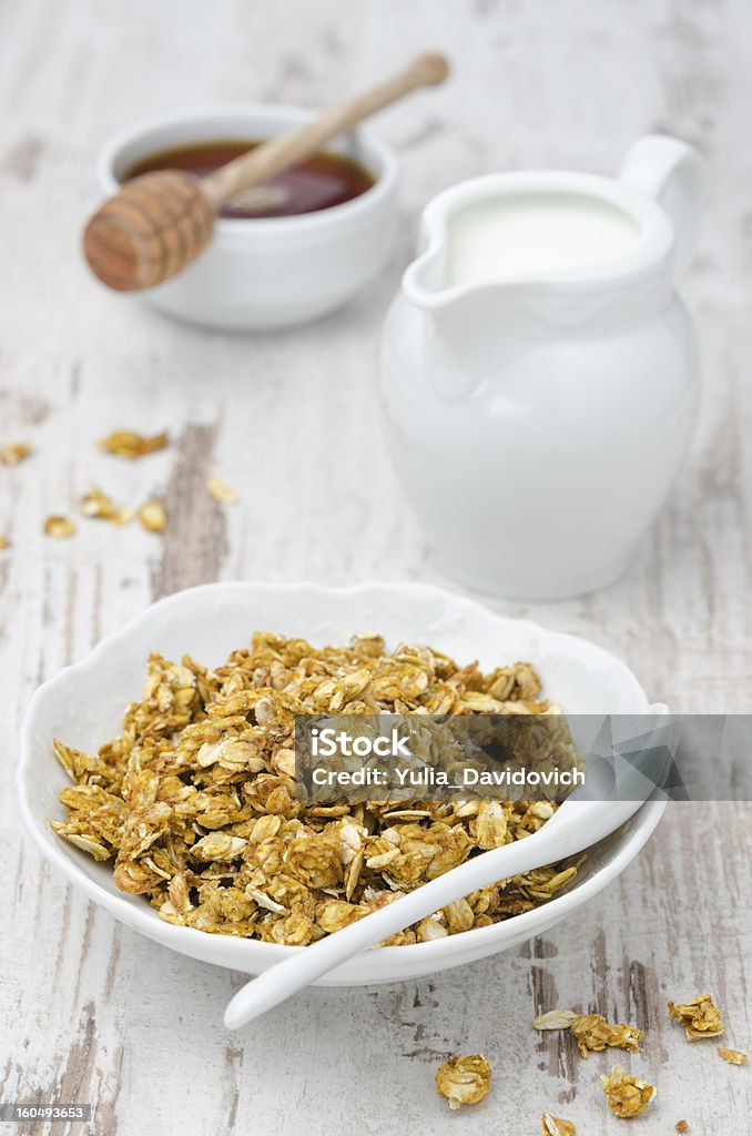 Abóbora granola com leite e mel - Foto de stock de Alimentação Saudável royalty-free