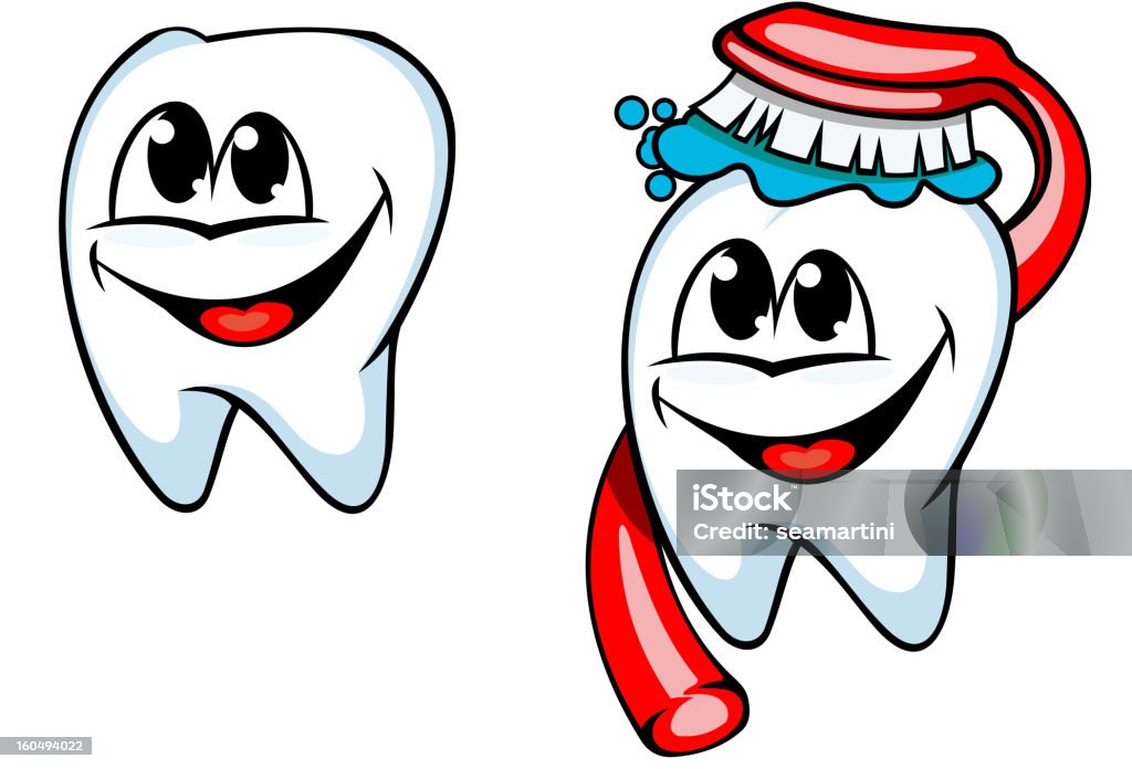 Clean Zahn mit Zahnbürste und einfügen - Lizenzfrei Comic - Kunstwerk Vektorgrafik