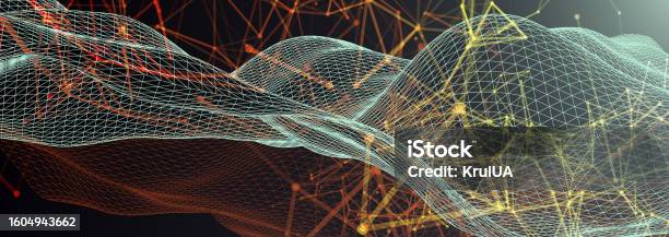 Kuvapankin kuvitus otsikolla Monikulmainen Tieteen Tausta Jossa On Yhdistävät Näpit Ja Viivat Digitaalinen Tietojen Visualisointi – Lataa kuva nyt
