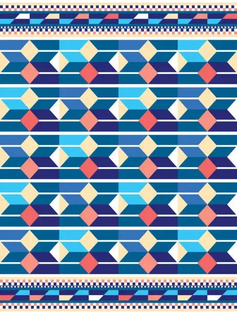 Vector illustration of Tribal geometric african seamless vector pattern in blue, Kente nwentoma style inspired vector design