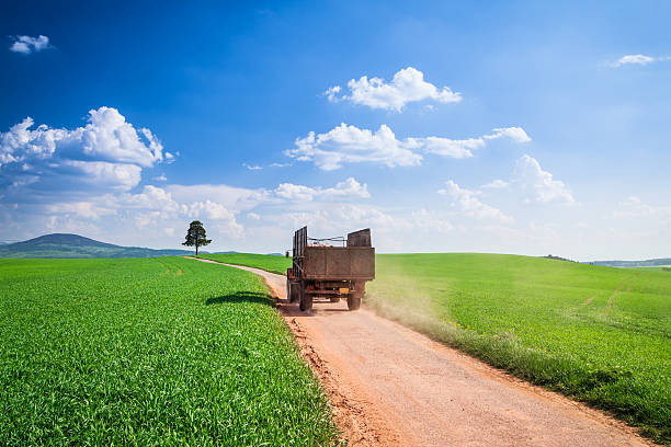 Spring Landscape - Country road and Green Fields Spring Landscape - Country road and Green Fields country road sky field cloudscape stock pictures, royalty-free photos & images