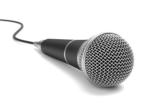 istock Close-up of a microphone and cord on a white background 160498941