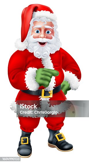 istock Santa Claus Father Christmas Cartoon Pointing 1604990133