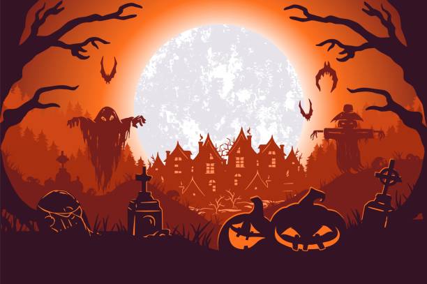 istock Halloween background with zombie hand and skeleton hand, cemetery for holiday poster 1604994056
