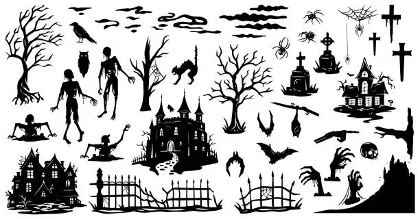 Vector illustration of Halloween set of elements or collection of halloween elements for holiday design