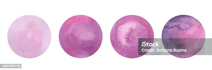 istock A set of pink and purple watercolor circles isolated on a white background. 1604996228