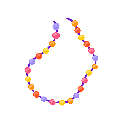 Necklace of multicolored beads 00s, 2000s. Hand drawn flat cartoon element. Vector illustration