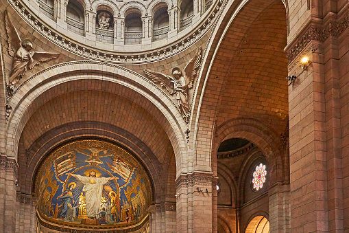 Paris, France - July 13, 2023: Interior view of the sanctuary of the Sacre Coeur basilica in Paris